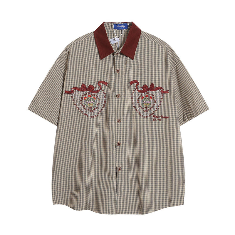Plaid Short-sleeved Shirt For Men Khaki M – Posh Atomic
