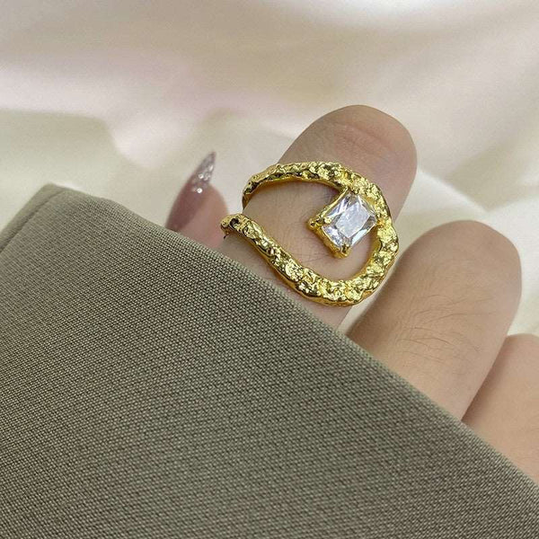 Rectangular Open-end Zircon Ring TJZ725 Gold Adjustable Opening – Posh Atomic