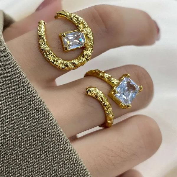 Rectangular Open-end Zircon Ring TJZ725 Silver Adjustable Opening – Posh Atomic