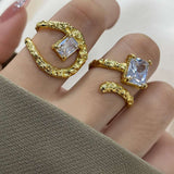 Rectangular Open-end Zircon Ring TJZ727 Gold Adjustable Opening – Posh Atomic