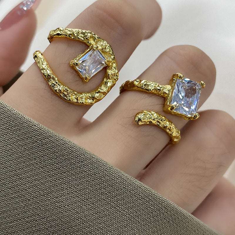 Rectangular Open-end Zircon Ring TJZ727 Gold Adjustable Opening – Posh Atomic