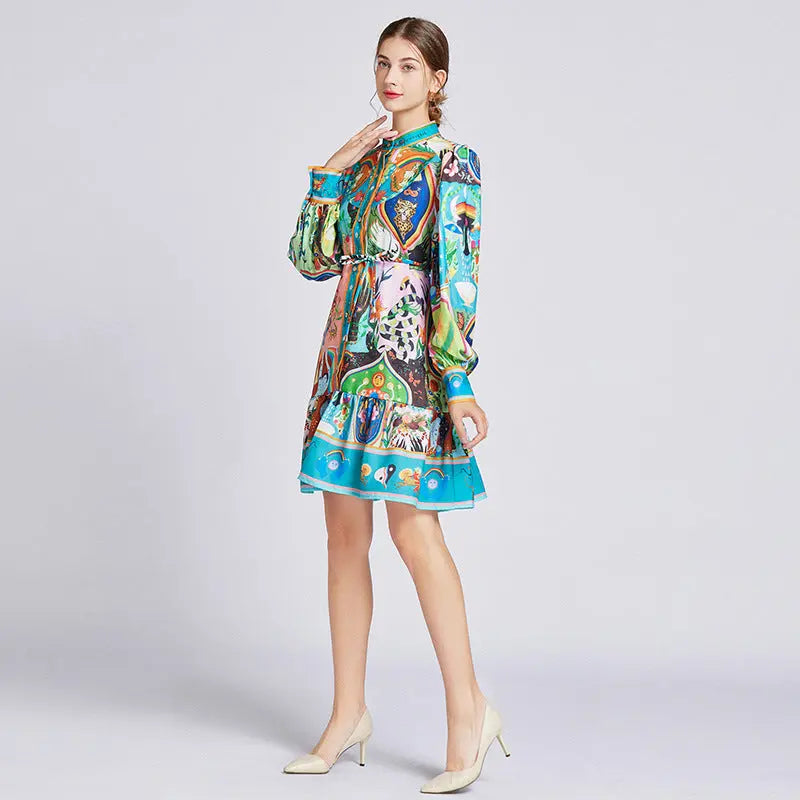 Retro Mid-length Dress Long Sleeve Color XL – Posh Atomic