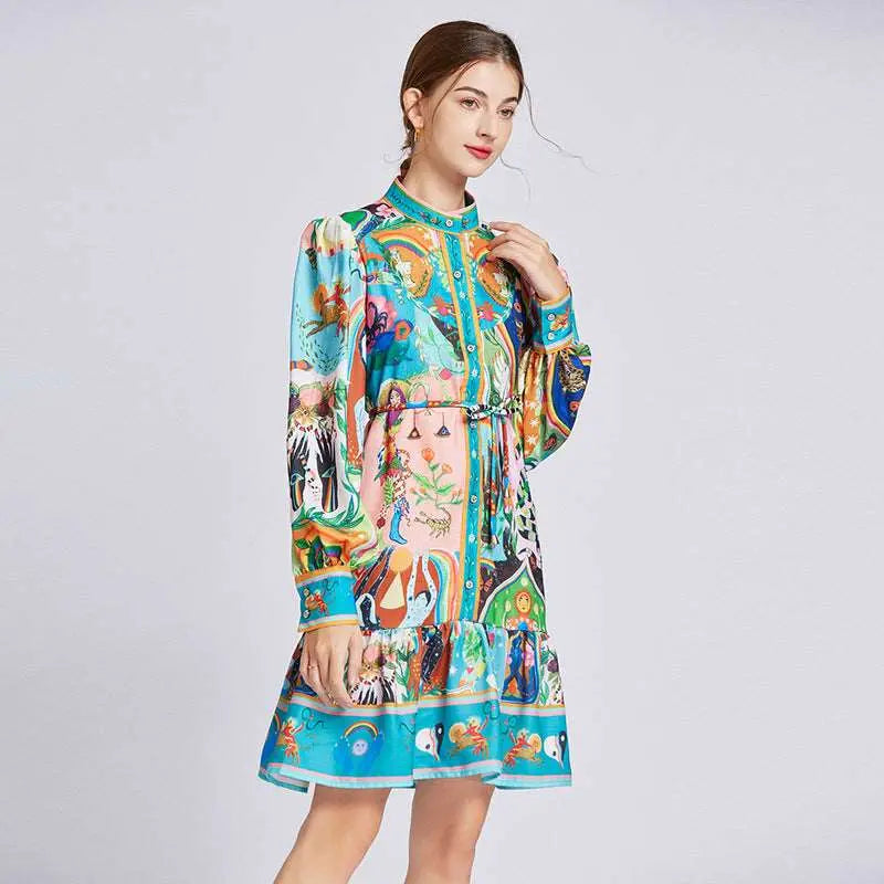 Retro Mid-length Dress Long Sleeve Color 2XL – Posh Atomic