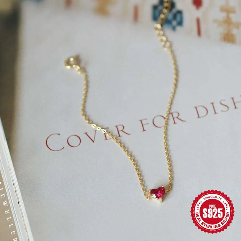 S925 Sterling Silver Gold-plated Little Red Heart Bracelet For Women – Posh Atomic