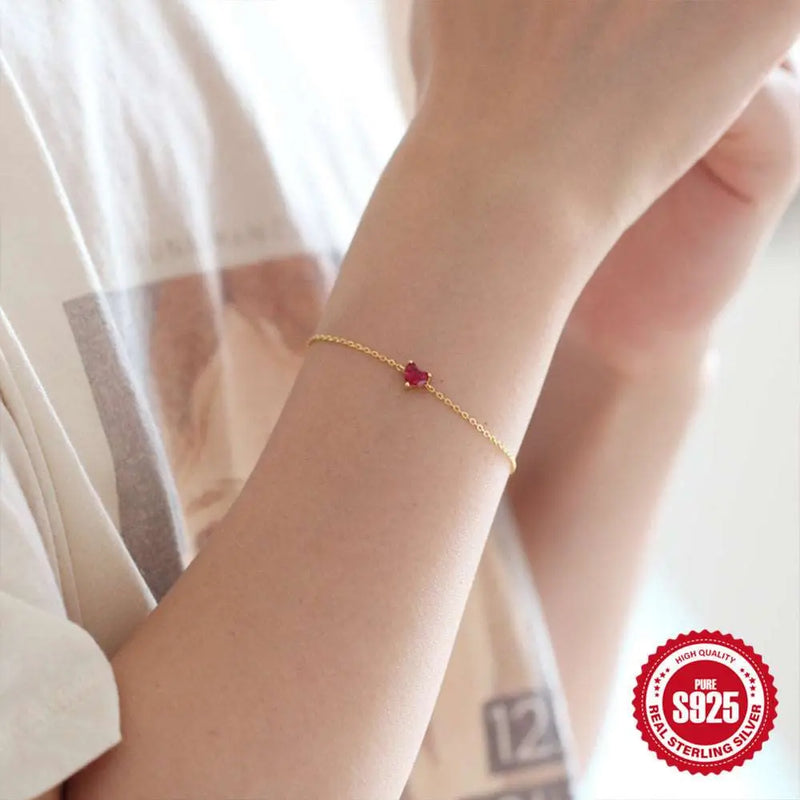 S925 Sterling Silver Gold-plated Little Red Heart Bracelet For Women – Posh Atomic