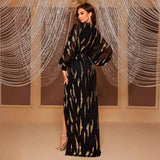 Sequined Lantern Sleeve V-neck Elegant Ladies Dress Multicolor L – Posh Atomic