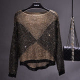 Sequined Loose Sweater Pullover Khaki Gold Free Size – Posh Atomic