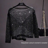 Sequined Loose Sweater Pullover Silver Free Size – Posh Atomic
