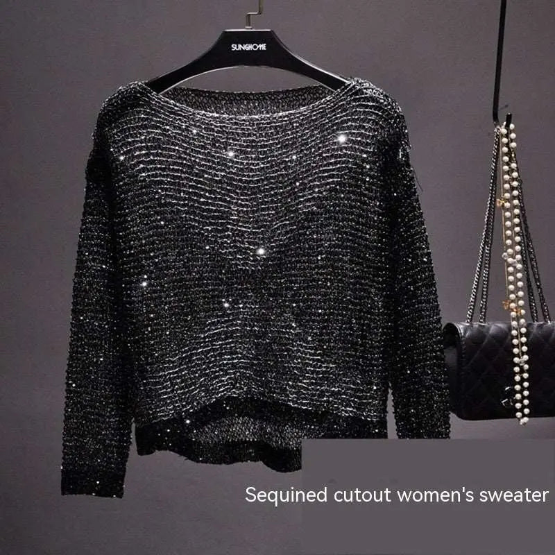 Sequined Loose Sweater Pullover Silver Free Size – Posh Atomic