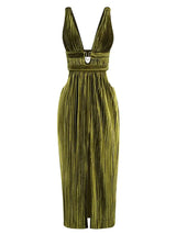 Sexy V-neck Strap Waist Slit Dress – Posh Atomic