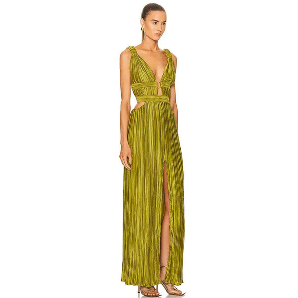 Sexy V-neck Strap Waist Slit Dress Army Green XS – Posh Atomic