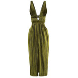 Sexy V-neck Strap Waist Slit Dress – Posh Atomic