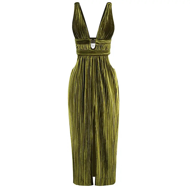 Sexy V-neck Strap Waist Slit Dress – Posh Atomic