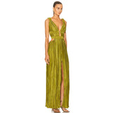 Sexy V-neck Strap Waist Slit Dress Army Green M – Posh Atomic