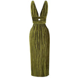 Sexy V-neck Strap Waist Slit Dress Army Green L – Posh Atomic