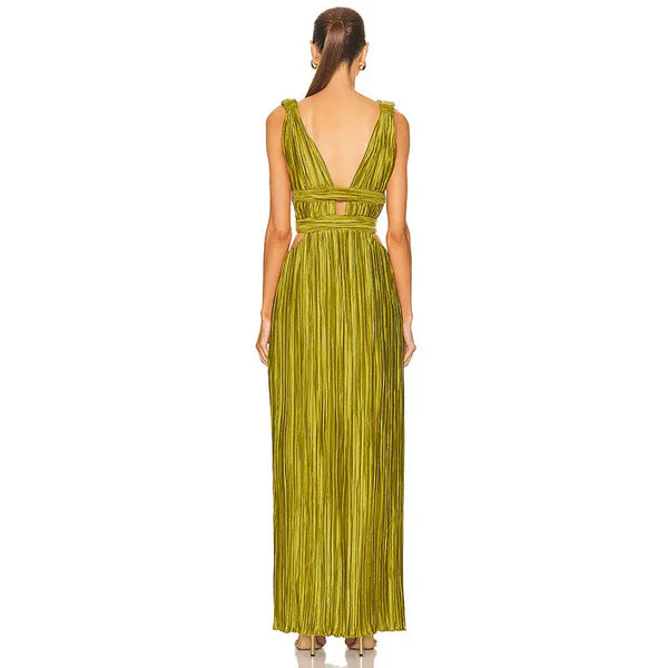 Sexy V-neck Strap Waist Slit Dress Army Green S – Posh Atomic