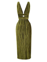 Sexy V-neck Strap Waist Slit Dress – Posh Atomic