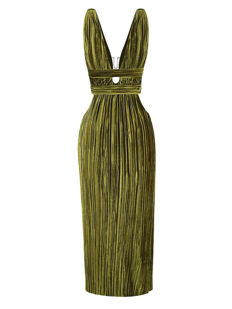 Sexy V-neck Strap Waist Slit Dress – Posh Atomic