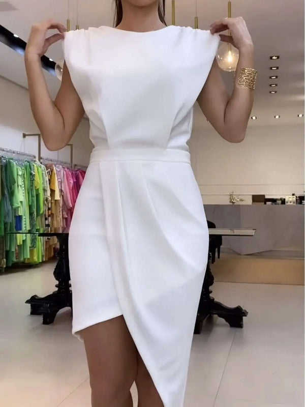 Sheath Asymmetric Dress White M – Posh Atomic