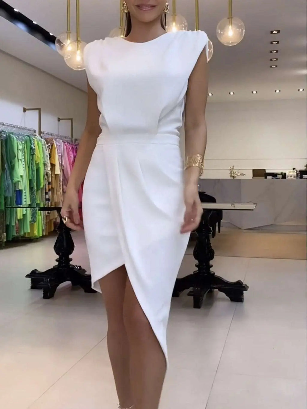 Sheath Asymmetric Dress White XL – Posh Atomic