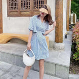 Short Sleeve Striped Shirt Dress Blue Stripes M – Posh Atomic