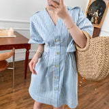 Short Sleeve Striped Shirt Dress Blue Stripes XS – Posh Atomic