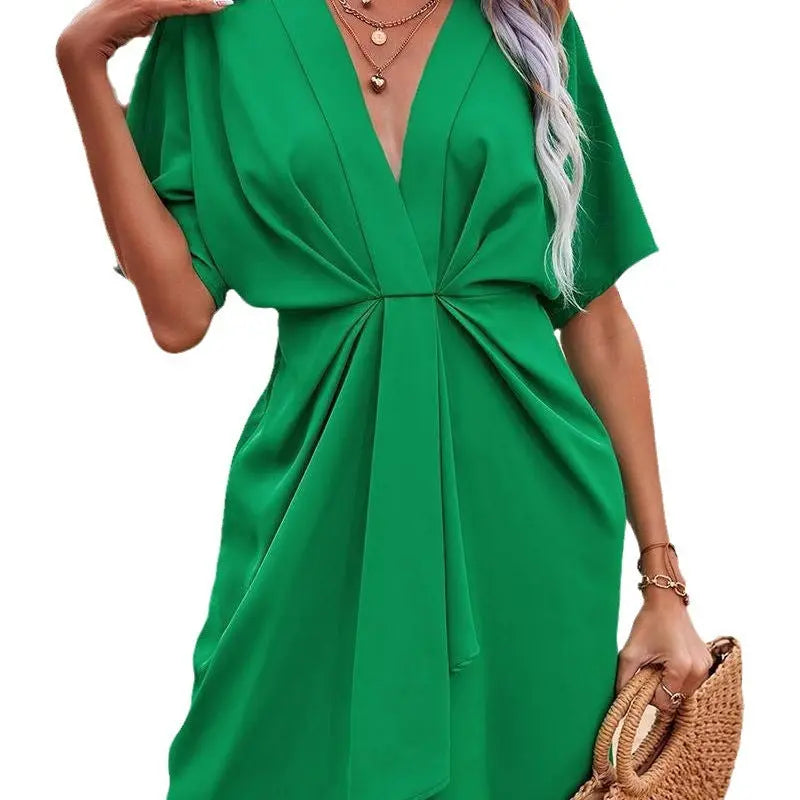 Short Sleeve V-neck Mid-length Dress – Posh Atomic