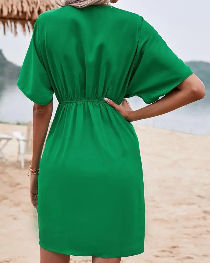 Short Sleeve V-neck Mid-length Dress – Posh Atomic