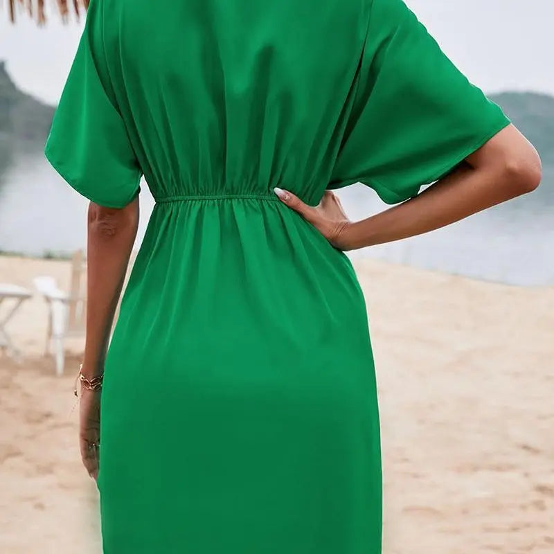 Short Sleeve V-neck Mid-length Dress Green XL – Posh Atomic