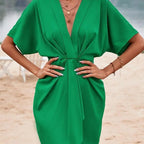 Short Sleeve V-neck Mid-length Dress Green M – Posh Atomic