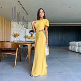 Short-sleeved Jumpsuit Wide Leg Pants Midriff Outfit M Yellow – Posh Atomic