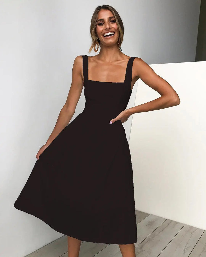 Simple Camisole Backless Dress Women Red S – Posh Atomic
