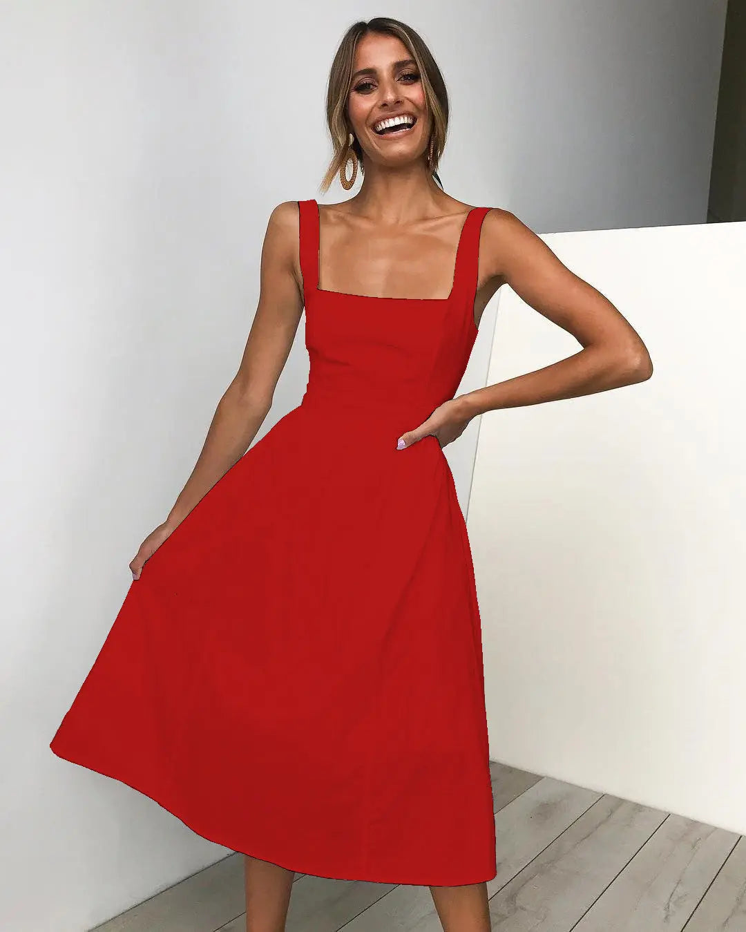 Simple Camisole Backless Dress Women Red M – Posh Atomic