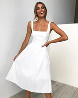 Simple Camisole Backless Dress Women White XL – Posh Atomic