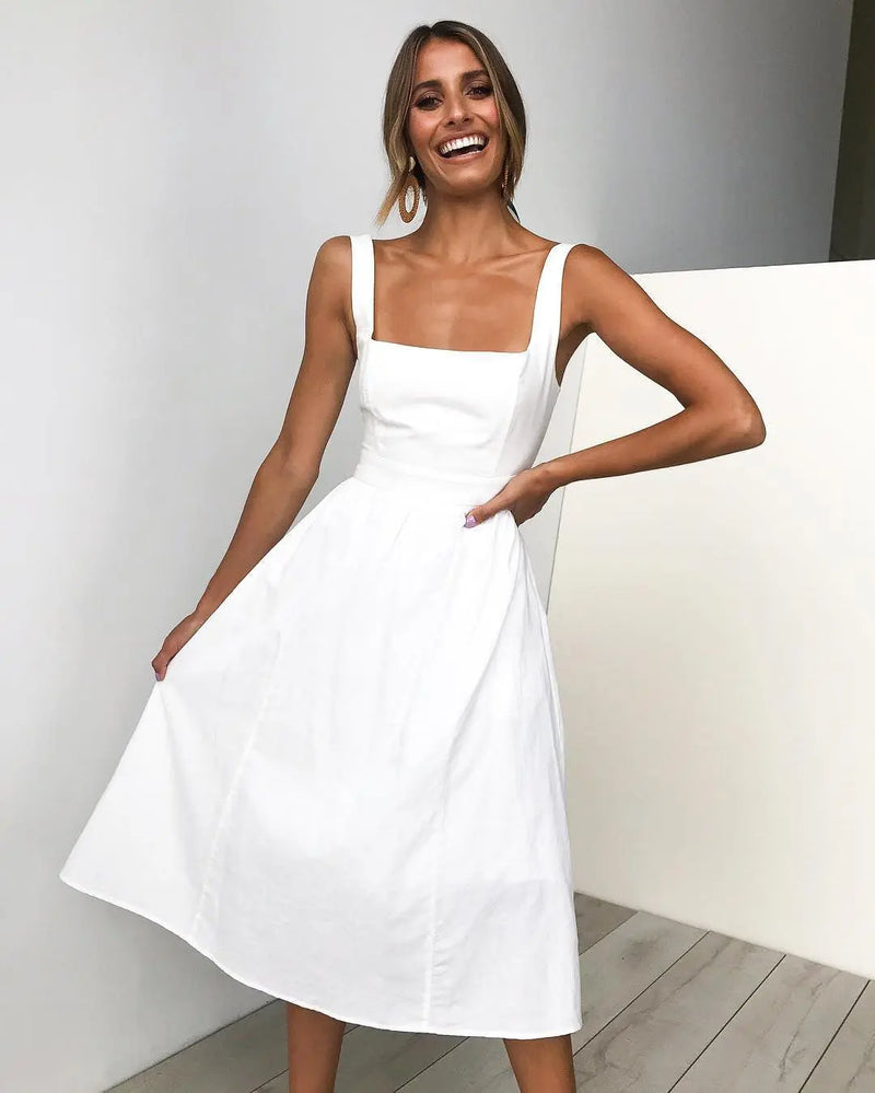 Simple Camisole Backless Dress Women White XL – Posh Atomic