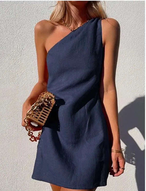 Slanted Shoulder Dress Navy XS – Posh Atomic