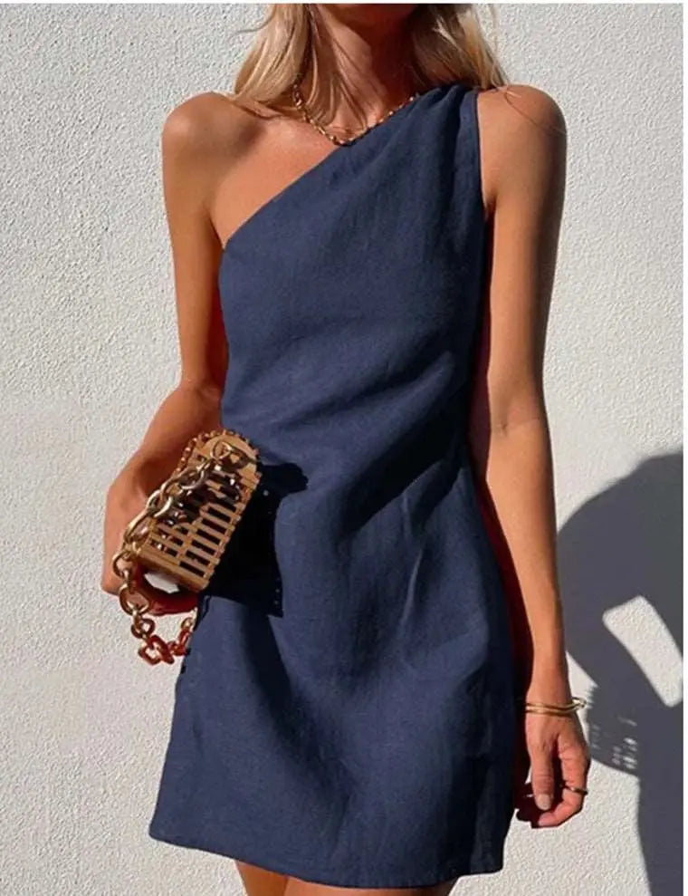 Slanted Shoulder Dress Navy XS – Posh Atomic