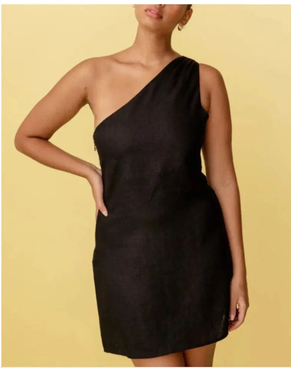Slanted Shoulder Dress Navy S – Posh Atomic