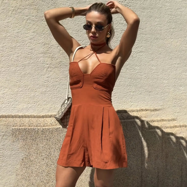 Sleeveless Romper S LS3753 Brown – Posh Atomic
