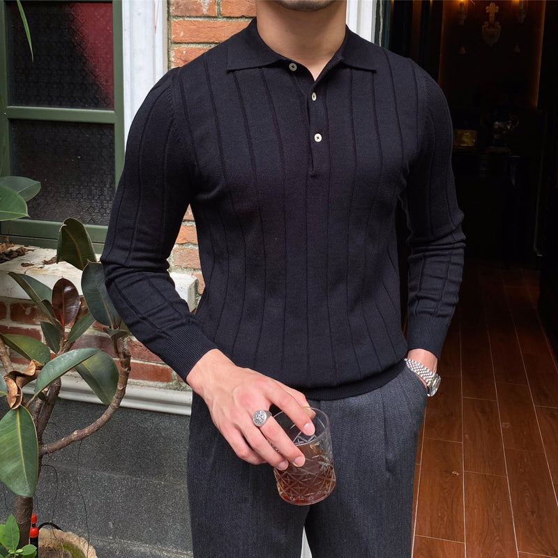 Slim Fit Knitted Long-sleeved Shirt Black L – Posh Atomic