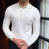 Slim Fit Knitted Long-sleeved Shirt Off white L – Posh Atomic