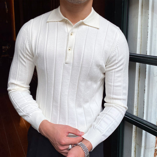 Slim Fit Knitted Long-sleeved Shirt Off white L – Posh Atomic