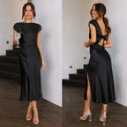 Solid Color Short Sleeve Dress Black L – Posh Atomic