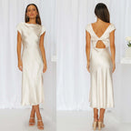 Solid Color Short Sleeve Dress Light Brown S – Posh Atomic