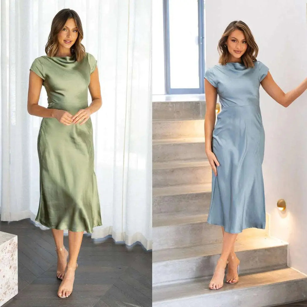 Solid Color Short Sleeve Dress Black XL – Posh Atomic