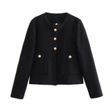 Solid Color Texture Casual Classic Style Jacket Women Black L – Posh Atomic