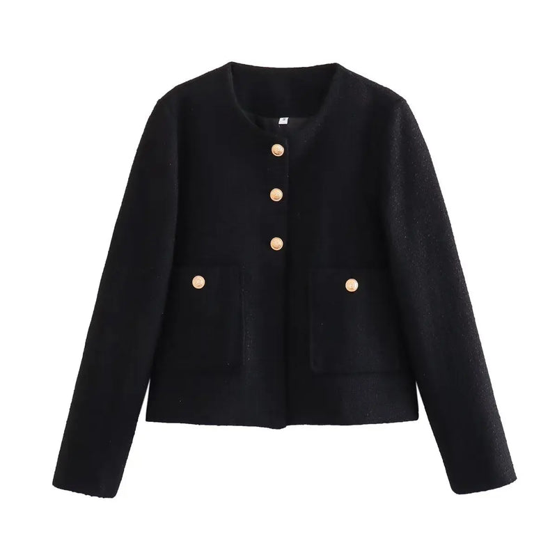 Solid Color Texture Casual Classic Style Jacket Women Black L – Posh Atomic