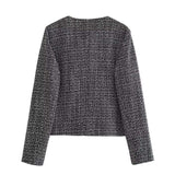 Solid Color Texture Casual Classic Style Jacket Women Gray L – Posh Atomic