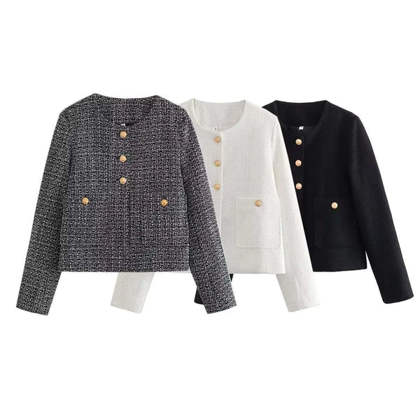 Solid Color Texture Casual Classic Style Jacket Women Black M – Posh Atomic