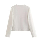 Solid Color Texture Casual Classic Style Jacket Women White M – Posh Atomic